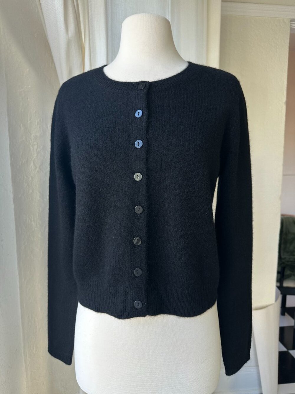 Magaschoni 100% Cashmere Black Button Cardigan Sweater S NWT